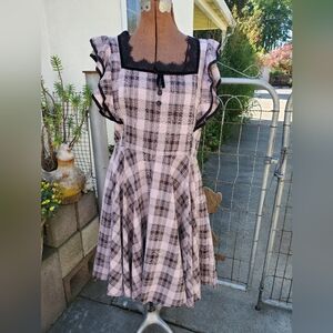 Kitten D'Amour Plaid Midi Dress with Ruffle Accents